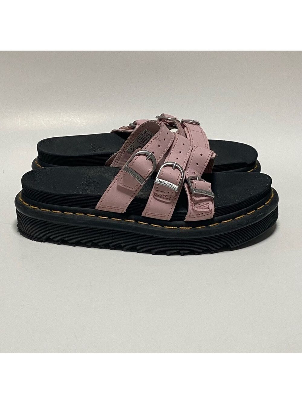 Dr Martens Slide Sandals Women Size 7 Pink Blaire Leather Slide Sandal 3 strap